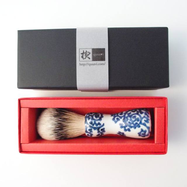 オリジナル商品 染付間取唐草 シェービング筆 13.4cm