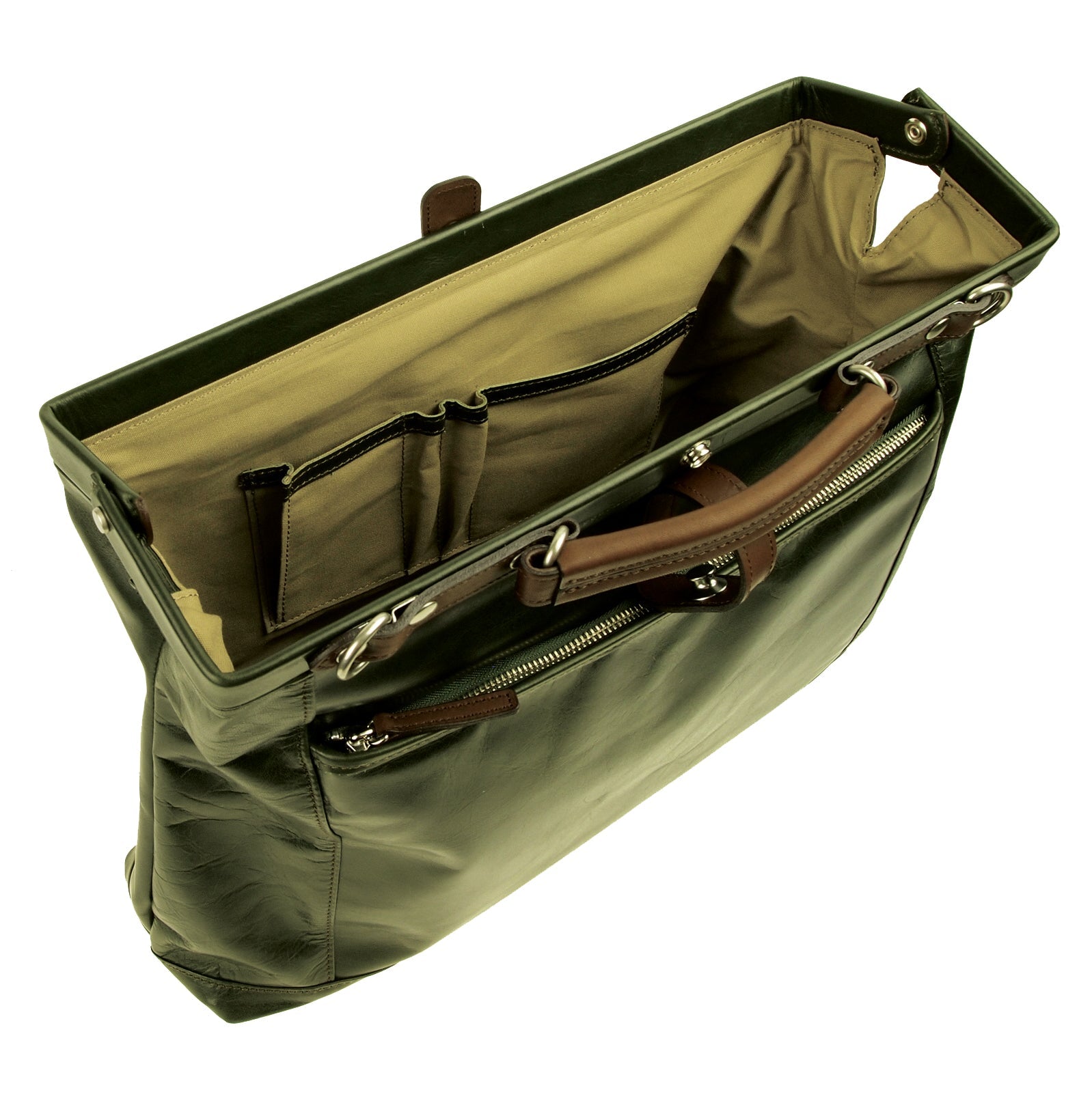 【訳アリ品】豊岡製／日本製／国産／牛革／レザー／グリーン／カーキ色／A4ゆったり／ダレスバッグＬ／ビジネスバッグ／505047【期間限定】